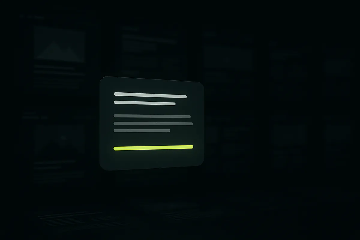 A dark control room with one glowing answer panel highlighting a single chartreuse citation while dim website thumbnails fade into shadow behind it.